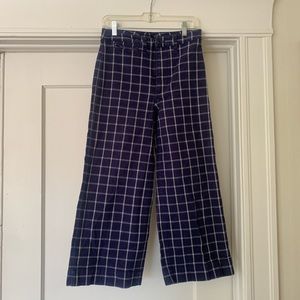 Madewell wide leg pants navy and white windowpane pattern
